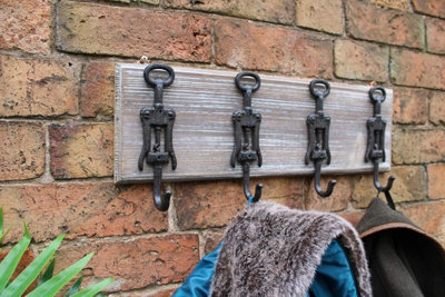 Rustic Cast Iron And Wooden Wall Hooks Bottle Openers