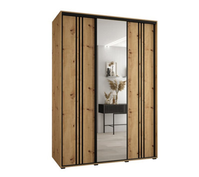 Rustic Charm Oak Artisan Sliding Wardrobe H2050mm W1700mm D600mm with Custom Black Steel Handles