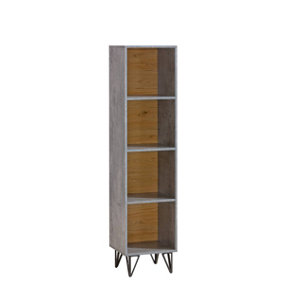 Rustic-Chic Bookcase - Lofter in Oak Wotan & Concrete, H1635mm W350mm D350mm
