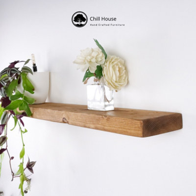 Rustic Chunky Floating Shelf Handmade from Solid Wood 6x2 reclaimed scaffold - Natural Oak 120 cm