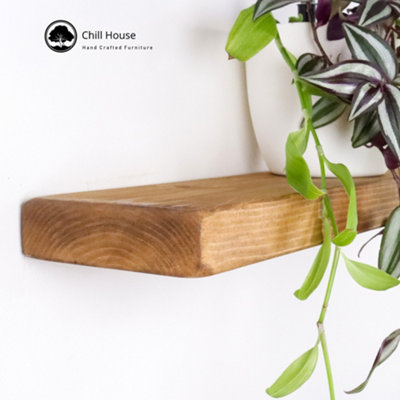Rustic Chunky Floating Shelf Handmade from Solid Wood 6x2 reclaimed scaffold - Natural Oak 120 cm