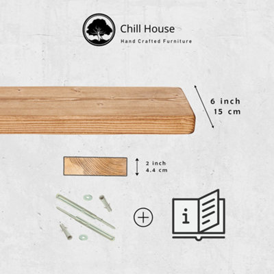 Rustic Chunky Floating Shelf Handmade from Solid Wood 6x2 reclaimed scaffold - Natural Oak 120 cm