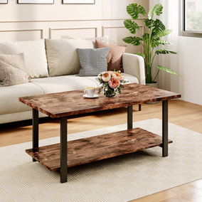 Rustic Coffee Table with Storage Shelf 107 cm D x 56 cm W x 47 cm H