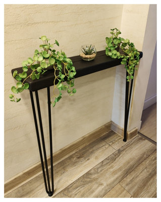 Rustic Console Table 145mm Hairpin 3R 1016mm Black Ash Length of 60cm