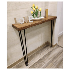 Rustic Console Table 145mm Hairpin 3R 1016mm Medium Oak Length of 70cm
