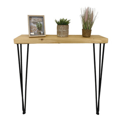 Rustic Console Table 145mm Hairpin 860mm Height Light Oak Length of 90cm