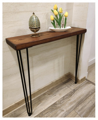 Rustic Console Table 175mm Hairpin 3R 1016mm Dark Oak Length of 50cm