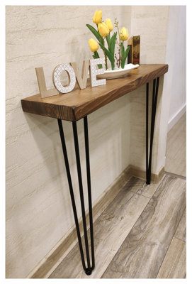 Rustic Console Table 175mm Hairpin 3R 1016mm Medium Oak Length of 100cm