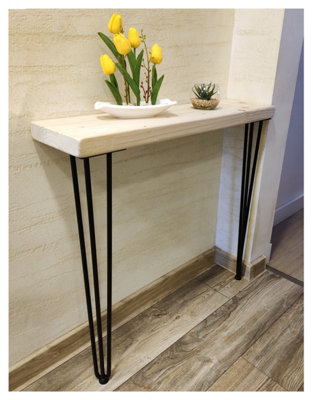 Narrow Console Table With Hairpin Legs, Wooden Rustic Hallway