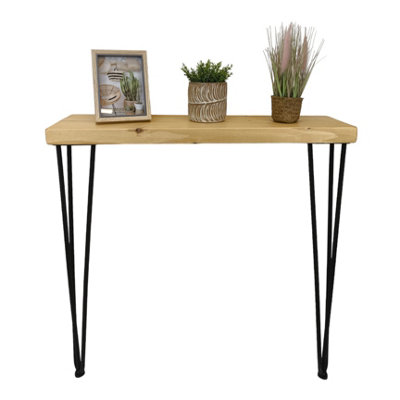 Rustic Console Table 225mm Hairpin 1016mm Height Light Oak Length of 130cm