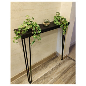 Rustic Console Table 225mm Hairpin 3R 1016mm Black Ash Length of 90cm