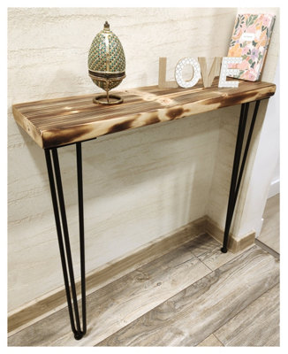 Rustic Console Table 225mm Hairpin 3R 1016mm Burnt Length of 100cm
