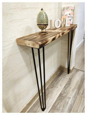 Rustic Console Table 225mm Hairpin 3R 1016mm Burnt Length of 100cm
