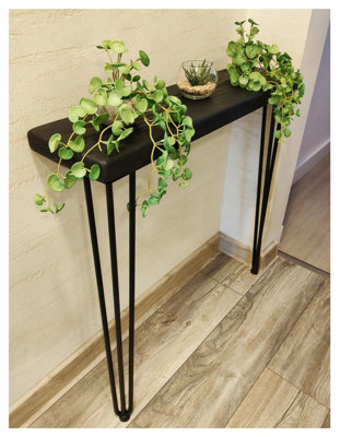 Rustic Console Table 225mm Hairpin 3R 860mm Black Ash Length of 90cm