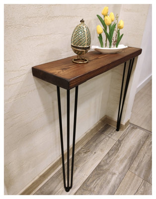 Rustic Console Table 225mm Hairpin 3R 860mm Dark Oak Length of 90cm