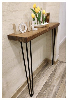 Rustic Console Table 225mm Hairpin 3R 860mm Medium Oak Length of 50cm