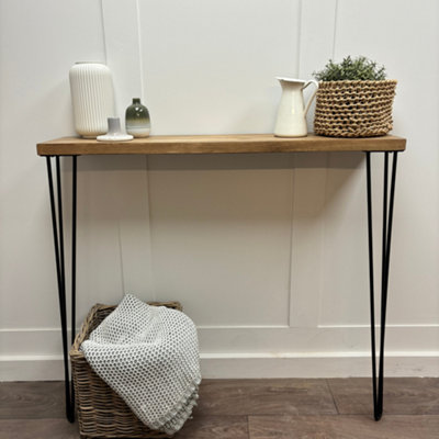 Rustic Console Table with Steel Hairpin Legs -  Hallway Wooden Table  - Jacobean Finish 110cm Length