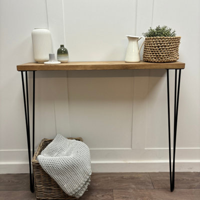 Rustic Console Table with Steel Hairpin Legs -  Hallway Wooden Table  - Jacobean Finish 120cm Length