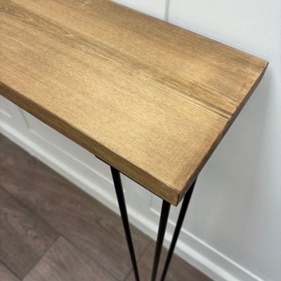 Rustic Console Table with Steel Hairpin Legs -  Hallway Wooden Table  - Jacobean Finish 120cm Length