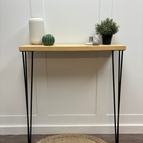 Rustic Console Table with Steel Hairpin Legs -  Hallway Wooden Table  - Light Wax Finish  100cm Length