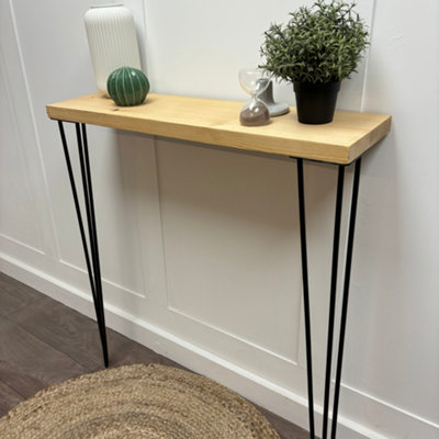 Rustic Console Table with Steel Hairpin Legs -  Hallway Wooden Table  - Light Wax Finish 120cm Length