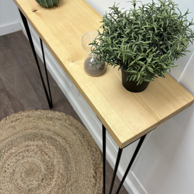 Rustic Console Table with Steel Hairpin Legs -  Hallway Wooden Table  - Light Wax Finish 120cm Length