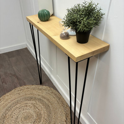 Rustic Console Table with Steel Hairpin Legs -  Hallway Wooden Table  - Light Wax Finish 120cm Length