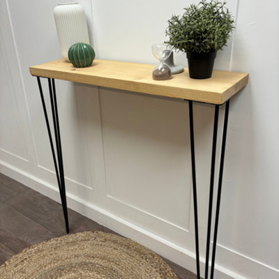 Rustic Console Table with Steel Hairpin Legs -  Hallway Wooden Table  - Light Wax Finish  130cm Length