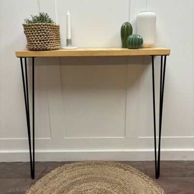 Rustic Console Table with Steel Hairpin Legs -  Hallway Wooden Table  -  Rugger Brown Finish 120cm Length