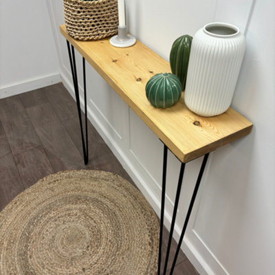 Rustic Console Table with Steel Hairpin Legs -  Hallway Wooden Table  -  Rugger Brown Finish 120cm Length