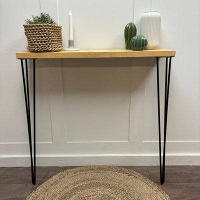 Rustic Console Table with Steel Hairpin Legs -  Hallway Wooden Table  -  Rugger Brown Finish  70cm Length