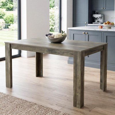 Rustic Effect Dining Table Set with 4 Grey Plastic Chairs Dining Room ...