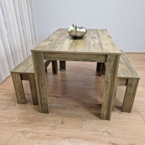 Rustic Effect wood Dining Table And 2 Benches kitchen table Set space saver table set