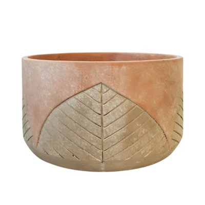 Rustic Embossed Leaf Design Indoor Plant Pot Bowl - H10 cm