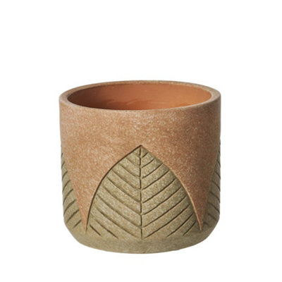 Rustic Embossed Leaf Design Indoor Plant Pot - H10 cm