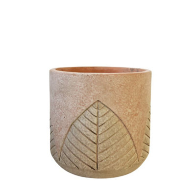 Rustic Embossed Leaf Design Indoor Plant Pot - H12 cm