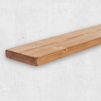 Rustic Floating Shelf made from Solid Wood, Scaffold Board, Chunky Old Slab Dark - Tudor Oak 100 cm
