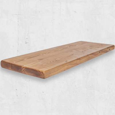 Rustic Floating Shelf Solid Wood Chunky Handmade with Brackets 12x1.5, Tudor - Antique Pine 90 cm