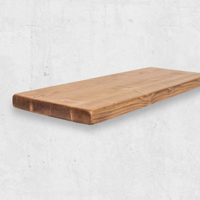 Rustic Floating Shelf Solid Wood Chunky Handmade with Brackets 12x2, Tudor Oak - Tudor oak 180 cm