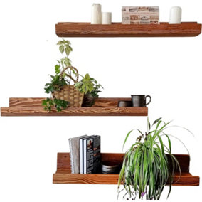 Rustic Floating Shelves for Wall Set of 3 - Solid Wooden Shelves 80cm Wide - Perfect Wall Mounted shelves for Books, Decor & more