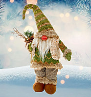 Rustic Forest Christmas Gonk 50cm Standing Gonk With Sack & Green Knitted Hat