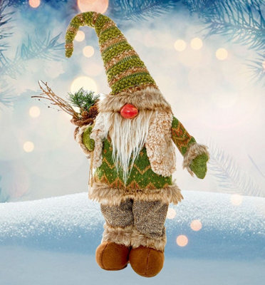 Rustic Forest Christmas Gonk 50cm Standing Gonk With Sack & Green Knitted Hat