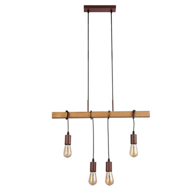Rustic Four Drop Wooden Beam Pendant Light with Vintage Holders