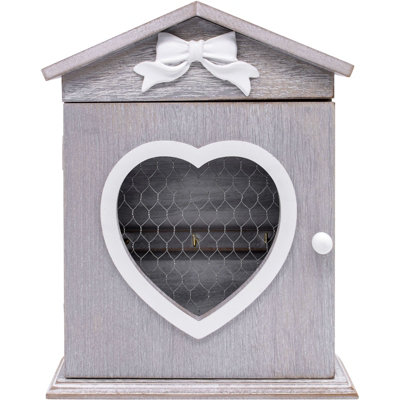 Rustic Grey Heart House 6-Key Hook Cabinet
