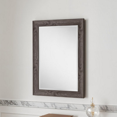 Rustic Grey Wood Effect Scooped Framed Mirror 129.5x106.5cm