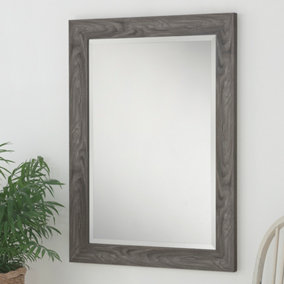 Rustic Grey Wood Effect Scooped Framed Mirror 129.5x106.5cm