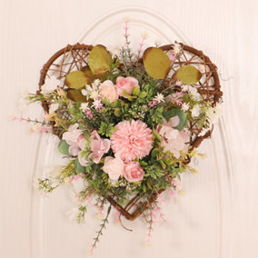 Rustic Heart Shaped Assorted Flowers Wreath Wedding Decoration 30 x 30 cm