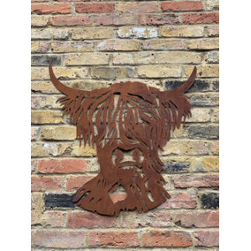 Rustic Highland Cow Steel Metal Garden Wall Art Plaque