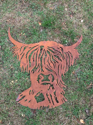 Rustic Highland Cow Steel Metal Garden Wall Art Plaque - 4