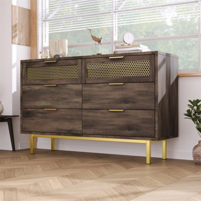 Rustic Industrial Sideboard with 6 Drawers, Dark Brown Storage Cabinet for  Home & Nursery